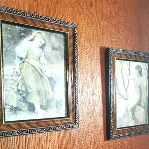 Set 2 French Art Prints by Vernon & Fournier Framed Victorian 1950s